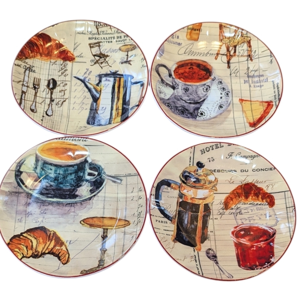 Williams-Sonoma "Paris Cafe" , Set A Four Dessert / Salad Plates  **FLAW